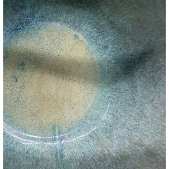 Art Pottery Bowl Green Blue Drip Swirl Glaze Unique Signed Gan Handmade Dish - Picture 5 of 10